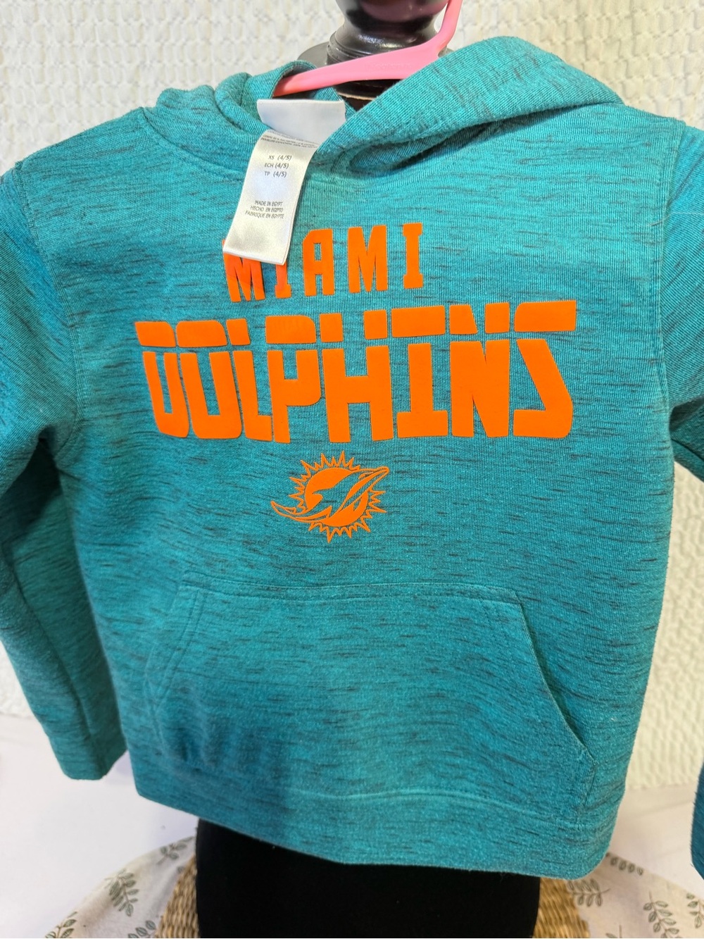 NFL Teal Kids Hoodie with Orange Miami Dolphins Logo